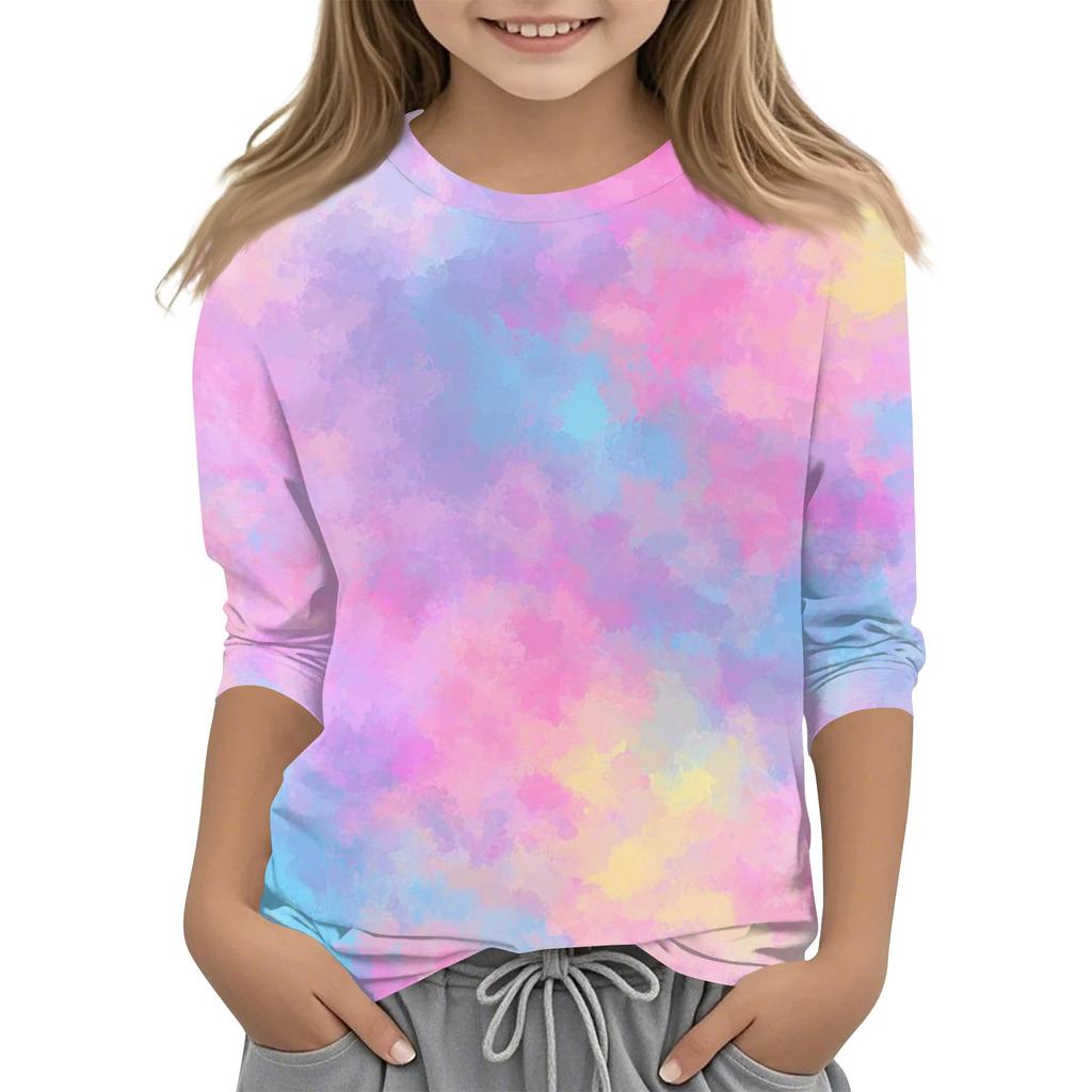 Children's 3/4 Sleeves Printed O-neck Top Everyday Casual T-shirt