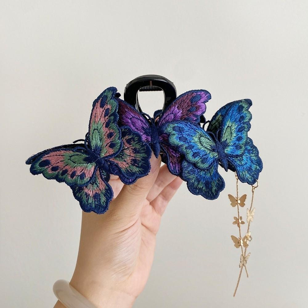 Flower Tassel Hair Grab Clip Kniting Large Shark Clip Vintage Butterfly Hair Claw Women