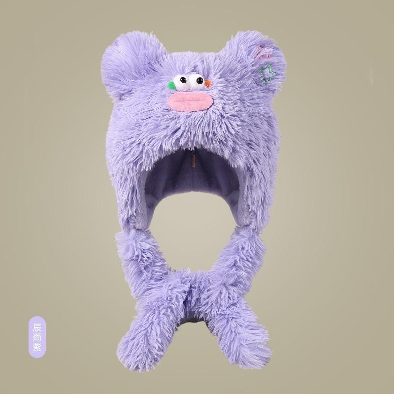 

Осенне-зимняя плюшевая шапка женская милая уродливо-милая теплая плюшевая утолщенная смешная с защитой ушей теплая шапка-мешок на голову фиолетовый