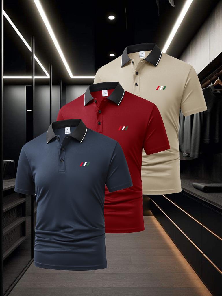 Men's Piped Trim Short Sleeve Polo Shirt, Casual Shopping Market Tops, Regular Fit for Grocery Errands Outdoor Stroll Commute Daily Wear