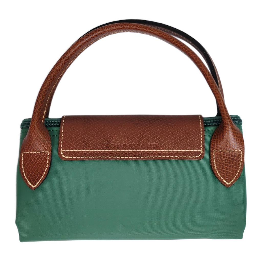 Longchamp Le Pliage Original Minimaliste Sac Cabas Dumpling en Toile de Nylon Texturée et Cuir pour Trajet Quotidien Petit Sac Cabas Femme Sauge 1621089P84