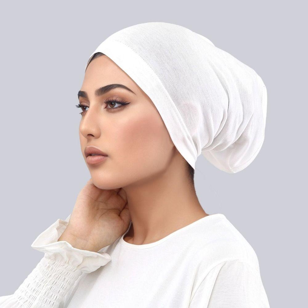 Solid Color Muslim Hijab Cap Antislip Strips Instant Wear Elastic Turban Hat Stretch Material Breathable Turban Hat Islamic Wear
