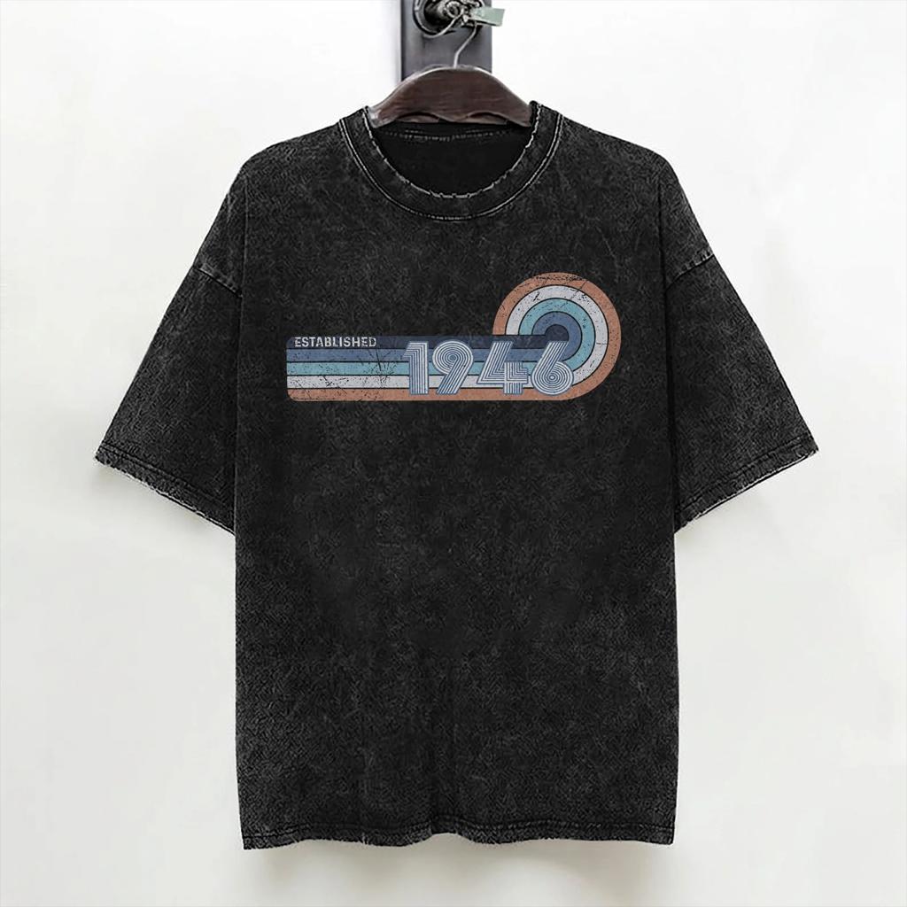 80th Birthday Born 1946 80 Year Old T Shirt Washed 100 Cotton Oversize TShirts Fashion for Men Women Streetwear Printed Tees