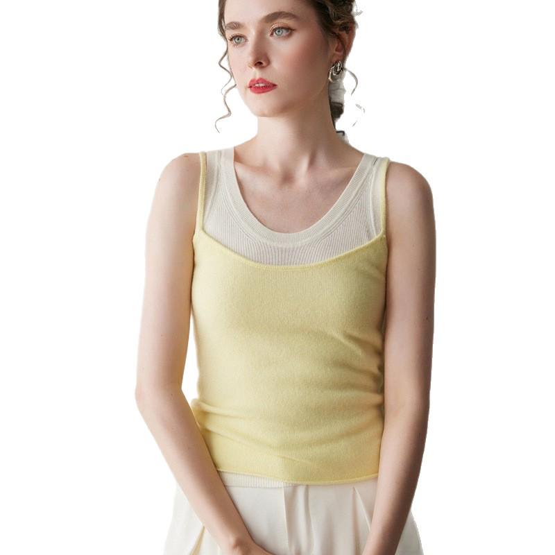 Kašmírově šedé tílko na špagetová ramínka pro ženy - Slim střih, hřejivá vlněná vesta na jaro, podzim, zimu