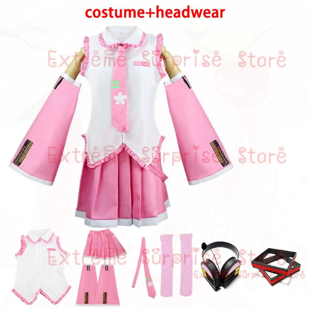 2025 XS-3XL Full Set Pink Cherry Hatsune Miku Cosplay Costume Wig Headwear Prop Miku Cosplay Accessories Halloween Party Outfit
