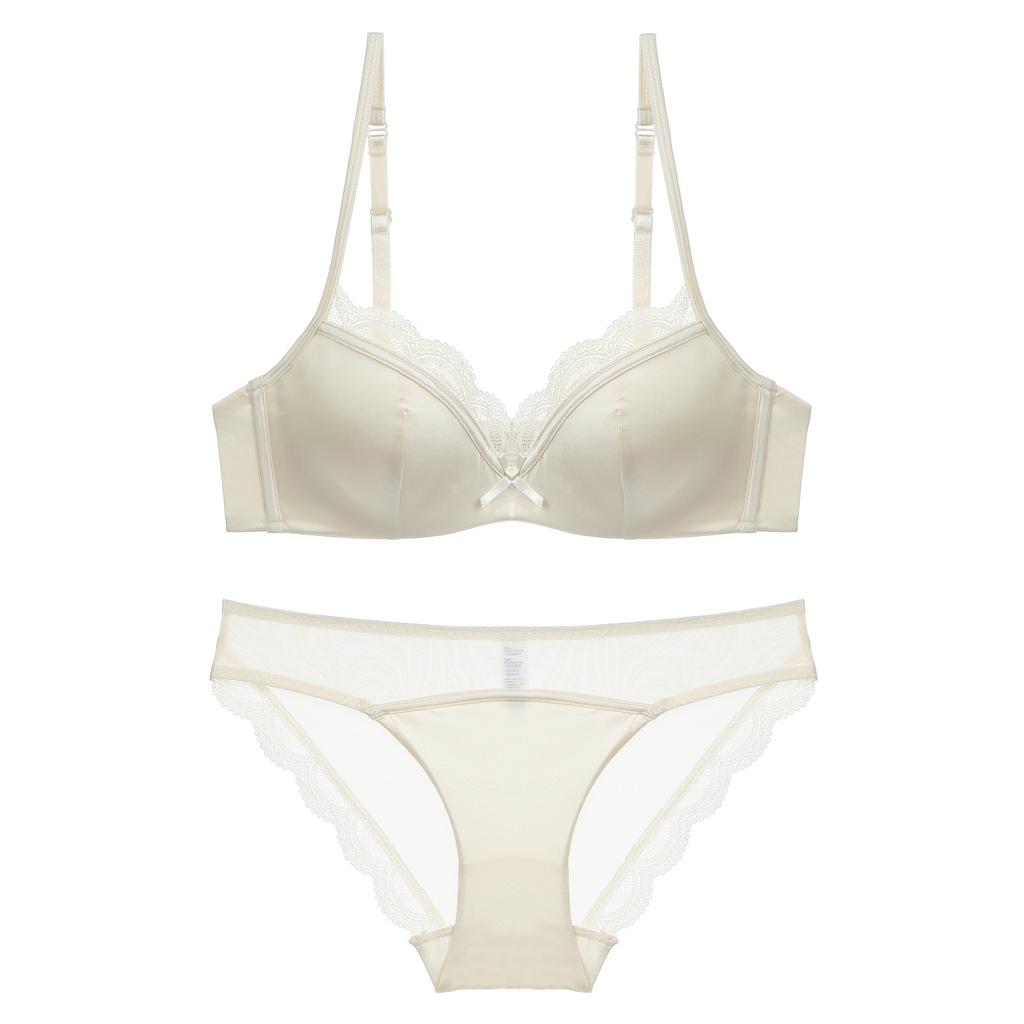 French Premium Satin Lingerie Set, Thin Minimizer Soft Underwire Lift Anti-Sag Bra for Full Bust Women