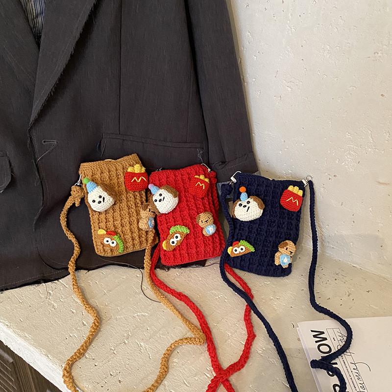 Cartoon Kids Shoulder Bag With Handcrafted Knit Cute Doll Design For Toddler Daily Use