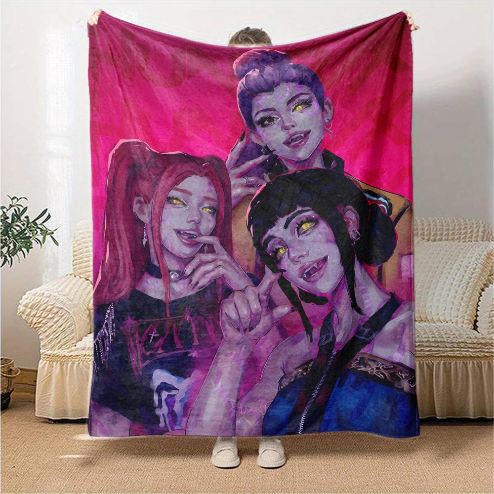 1pc KPop Demon Hunters16 Blanket, Gift, for Men and Women, Soft Blanket, Good for Sofa Bed Couch Travel, Lightweight Flannel Blanket