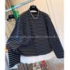 Korean-Style Striped Lace Trim Fake Two-Piece Long-Sleeve Women's T-Shirt