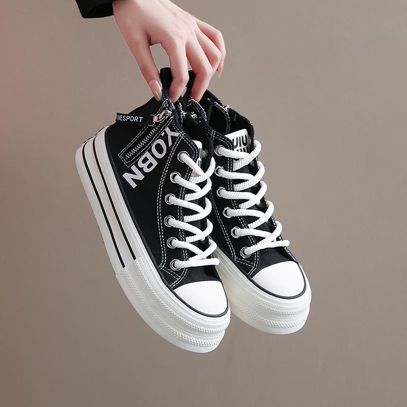 CRLAYDK 2024 Fall Women's Canvas Platform Shoes Classic High Top Zipper Tennis Fashion Casual Slip On Sneakers for Walking