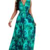 2026 new European and American women's clothing temperament elegant, fashionable and sexy 3D digital printing sleeveless V-neck dress