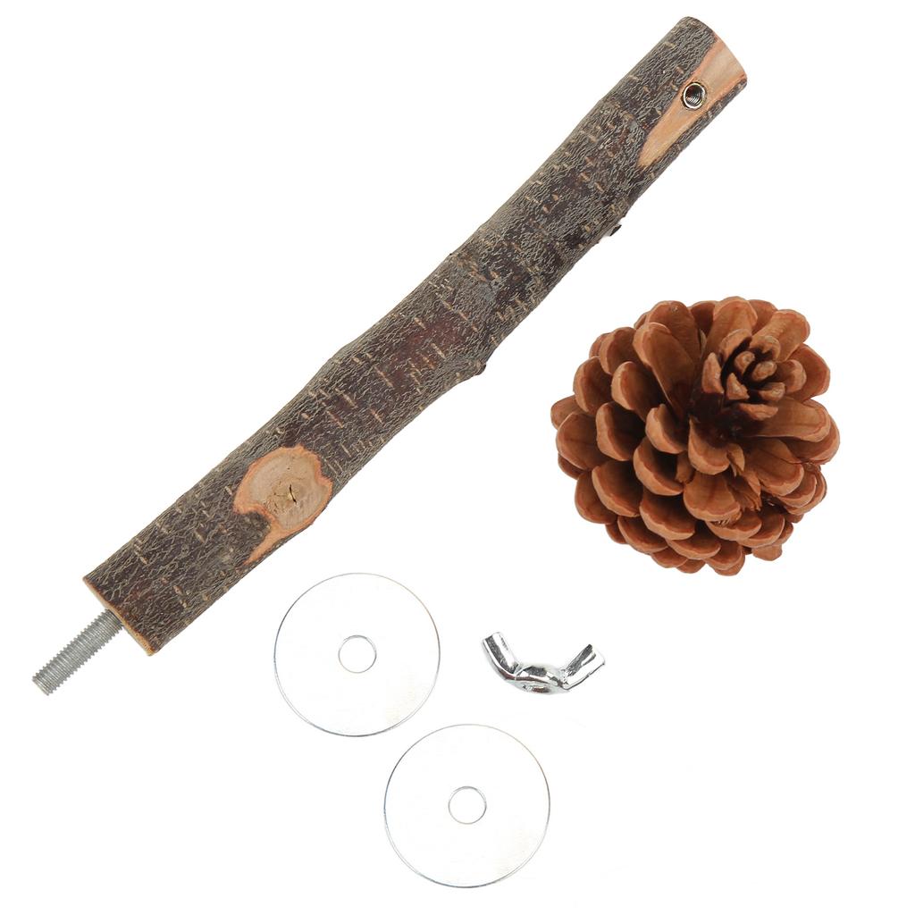 Natural Perch Bird Stand Pole Chewable Applewood Bird Perch Cage Accessories with Pine Cone for Parakeets