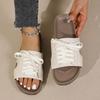 Large size woven one-word lace-up slippers women's new flat-heeled sandals platform beach shoes