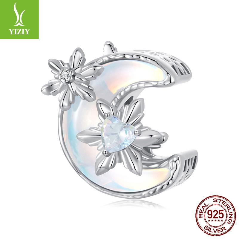 Star And Moon Beads S925 Sterling Silver Moon Diy Bracelet Beaded Accessories Genuine Light Luxury High Sense
