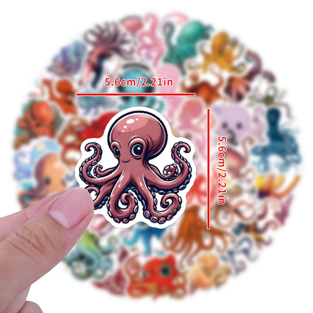 55 Creative Octopus Cartoon Stickers for Phone Cases & Suitcases, Waterproof Decor Pack