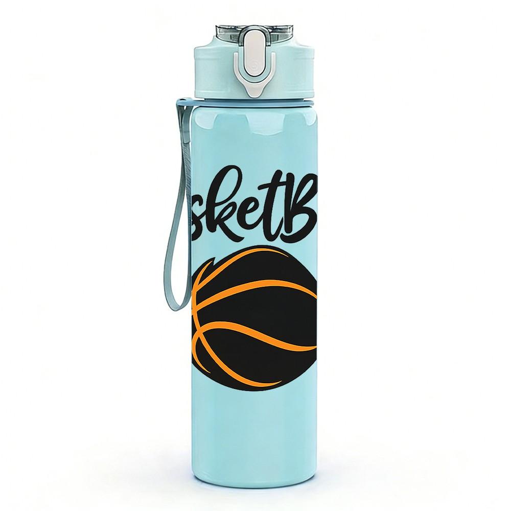1PC Basketball Mom Sport Logo Print 750ml Color Plastic Sports Water Bottle Leakproof Flip Straw Lid Suitable for Sports Office Home Use