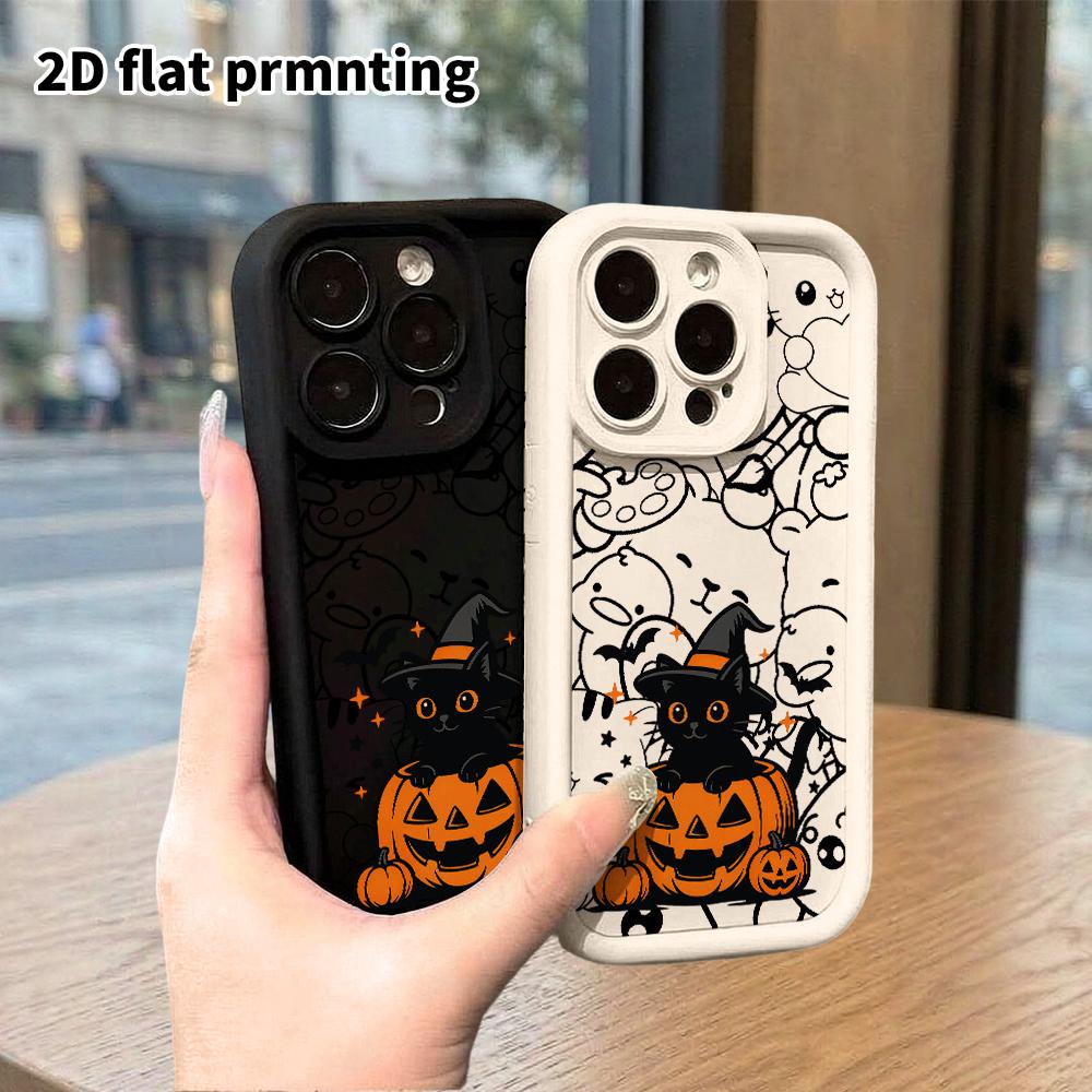 Phone case: 2D flat design, suitable for iPhone 18 17 16 15 14 13 Pro protective case, Halloween little black cat, perfect Christmas and Halloween hol