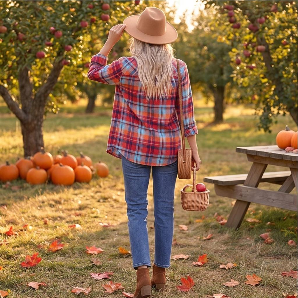 Women's Casual Plaid Long Sleeve Shirt Jacket with Lapel Collar for Everyday Wear