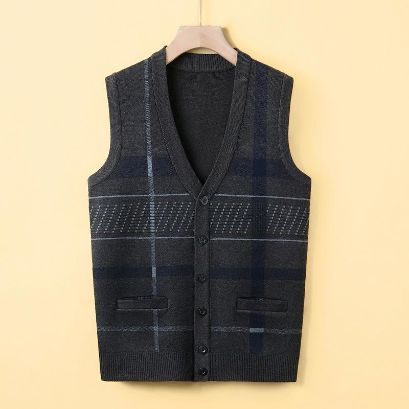New Autumn and Winter Men's Knitted Cardigan Vest Daddy Suit Vest Sleeveless Vest Top Grandpa Autumn Bottoming Shirt