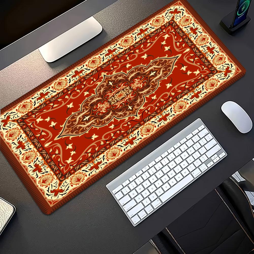 Vintage Persian Rug Extended Gaming Mouse Pad AntiSlip Stitched Edge Aesthetic Decor For Pc Gamer Office Workspace