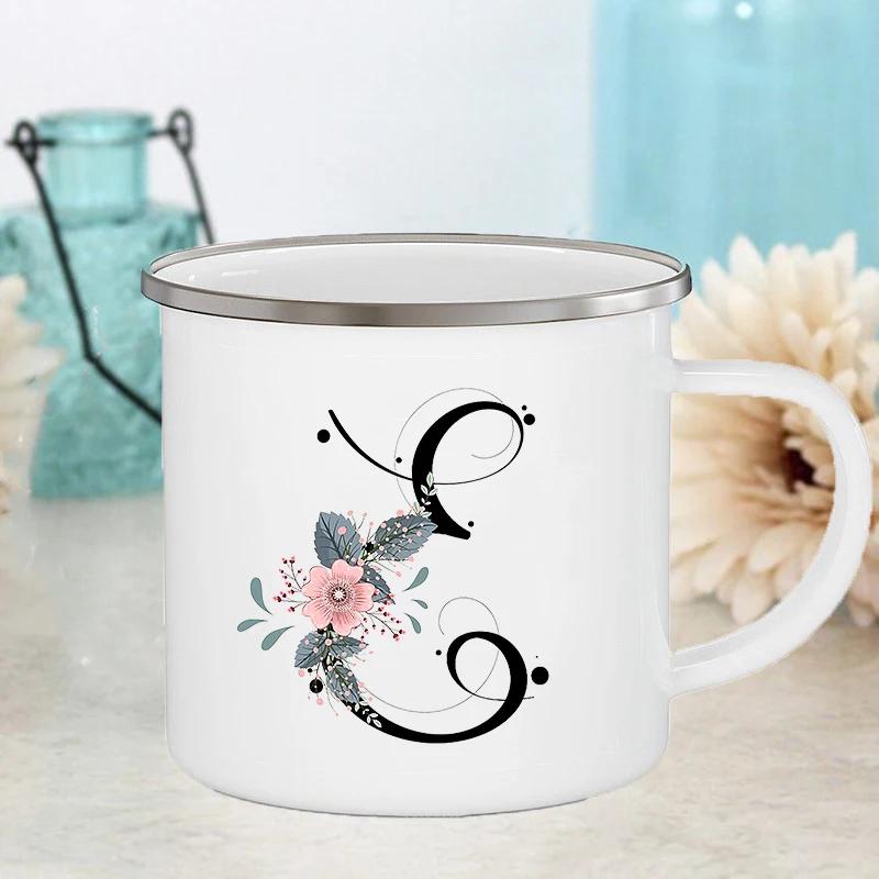 Letter Flower Mugs Wedding Creative Coffee Wine Cups Drinks Dessert Milk Juice Cup Enamel Mugs Handle Drinkware Bridesmaid Gifts