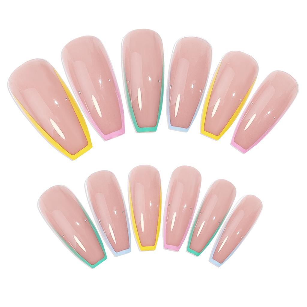 New Removable Wearable Rainbow French Nail Patches Nail Art Finished Fake Nail Long Nails