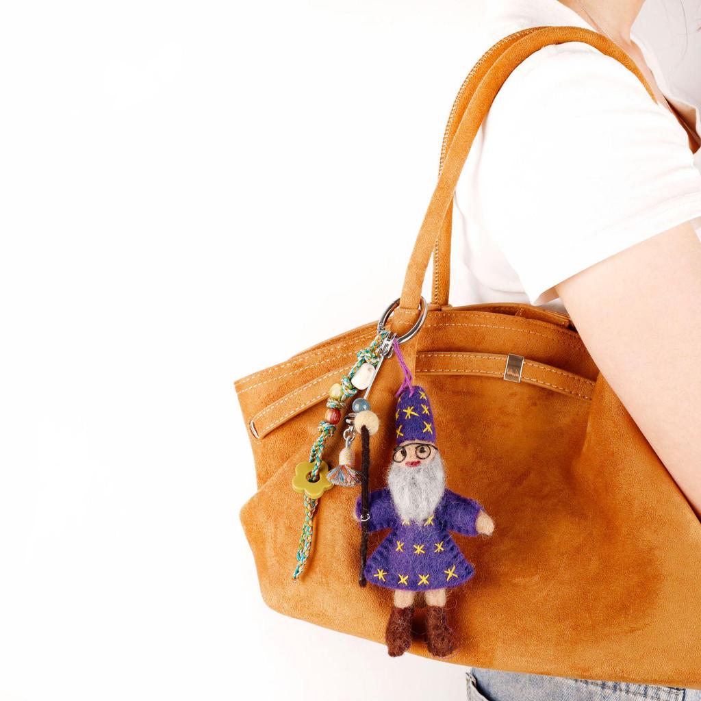 Wool Wizard Doll Keychain - Handmade Lamb Plush Charm