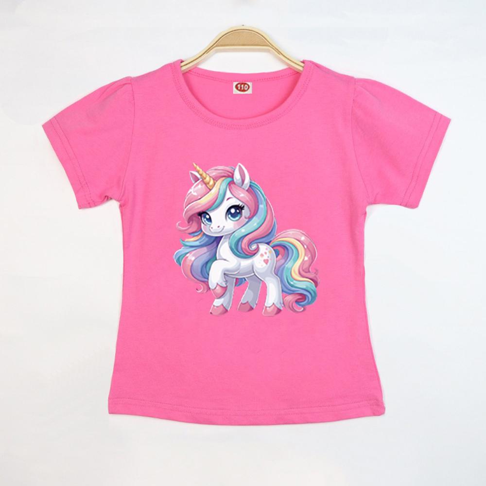Kinder Oberteile T-Shirt Einhorn Kurzarm Neu Sommer Lässig Mode Vielseitige T-Shirts Kinder Rundhals Locker Basishemd T-Shirt