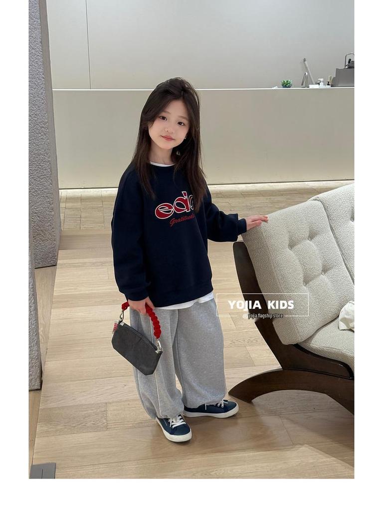 YOJIA Girls' Stylish Loose Straight-Leg Sweatpants for Spring and Autumn 2026