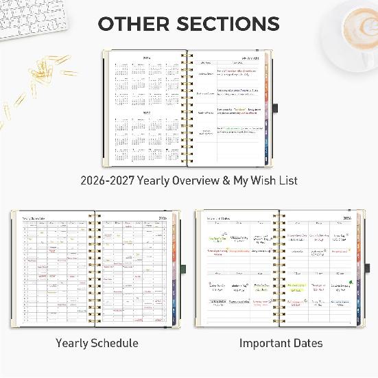 RETTACY 2026 Planner, Weekly and Monthly, Medium Size (5.7" x 8.3"), Jan - Dec 2026, Agenda, Calendar, 12 Month Tabs, Hardcover, 100 GSM Thick Paper,