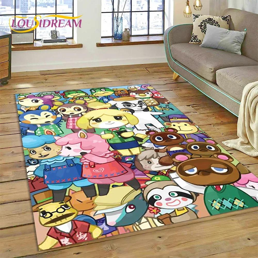 Uroczy dywanik Animal Crossing New Horizons Kreskówkowy Dywanik do Sypialni Salonu Dekoracja Domowej Kanapy, Duży Dekoracyjny Dywanik Podłogowy dla Dzieci do Gry