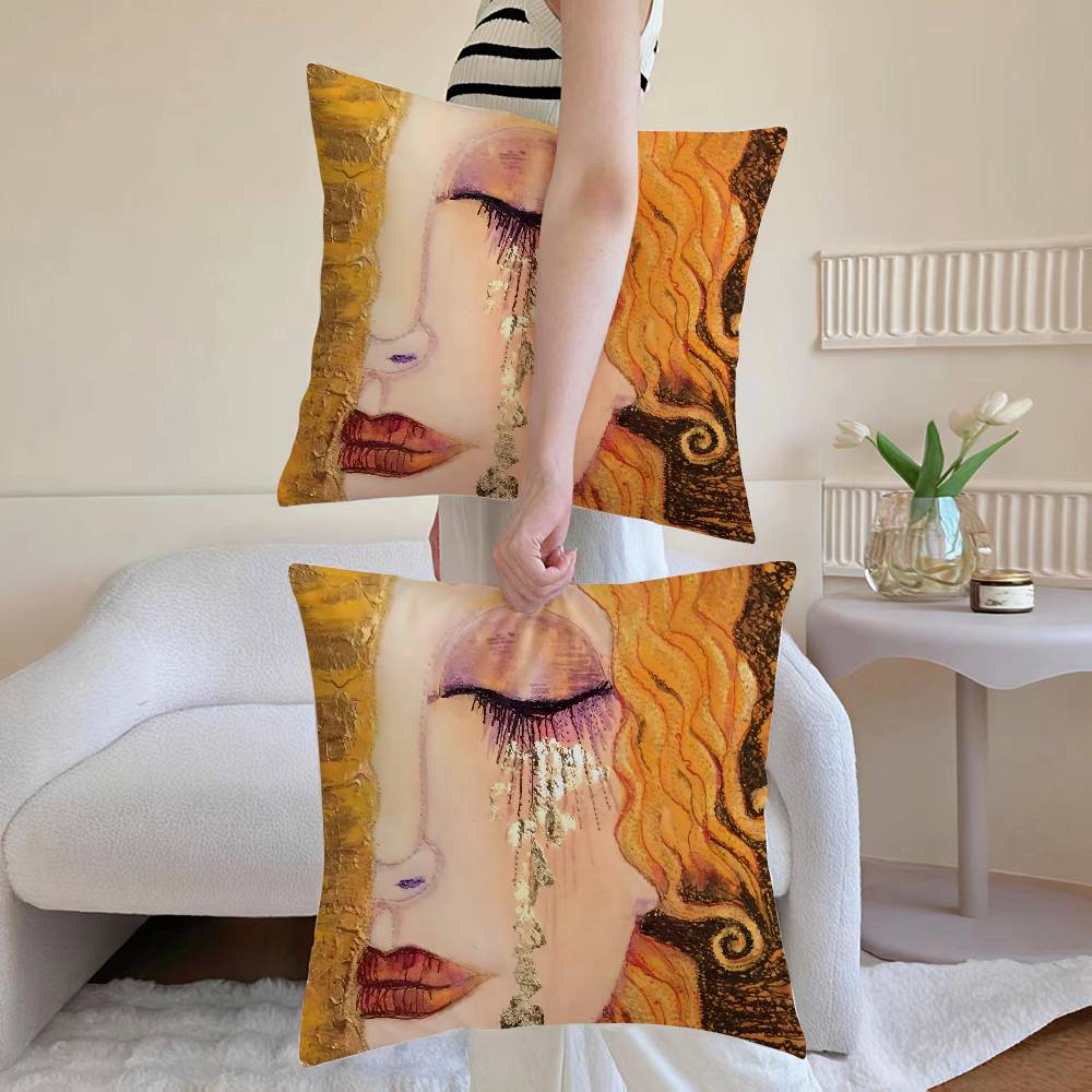 Gustav Klimt Oil Painting Pillow Case Anti-Dustmite Pillowcase Invisible Zipper Silky Sofa Cushion Cover