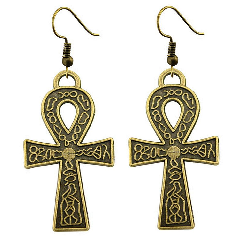 Ankh Cross Dangle Earrings Ancient Egyptian Symbol Drop Earrings Gothic Occult Themed Jewelry