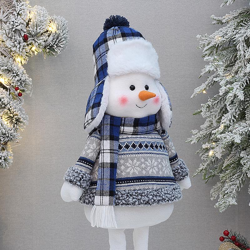 Blue Telescopic Snowman Plush Doll Christmas Decoration