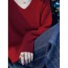 Korean Style Red V-Neck Halter Knit Sweater for Women - Autumn/Winter
