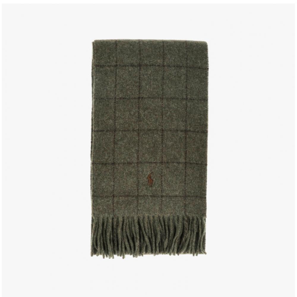 Polo Ralph Lauren Pc0743 350 Pony Windowpane Plaid Check Reversible Fringe Muffler