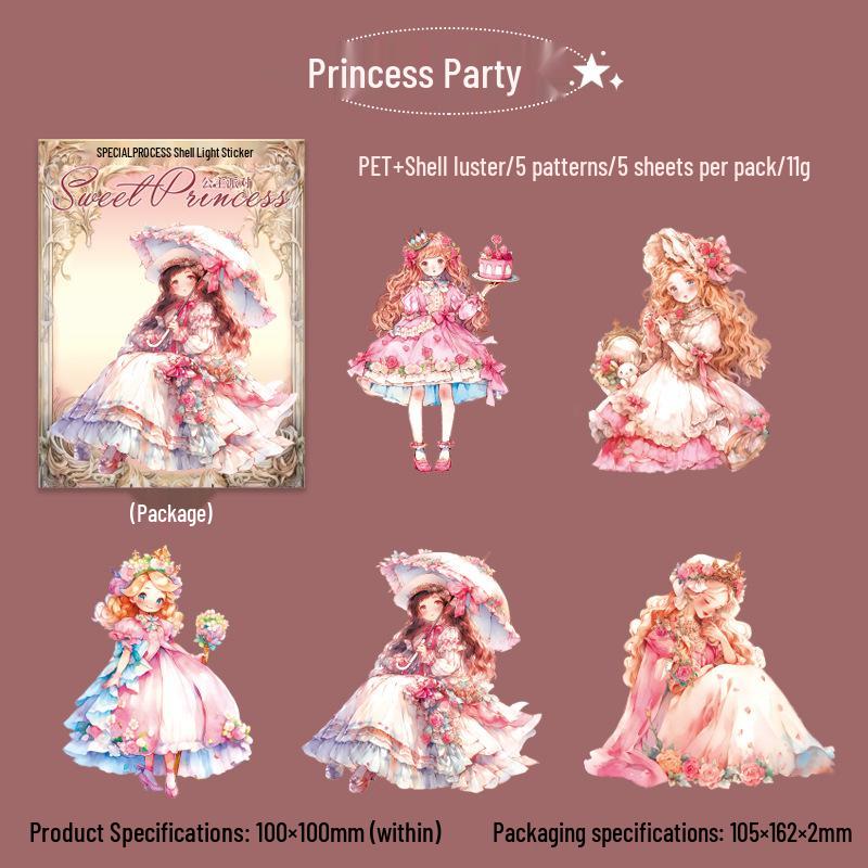 Sweet Princess Bear Light Shell Sticker: Cute Girl with Flowers for Journal and Collage Decoration