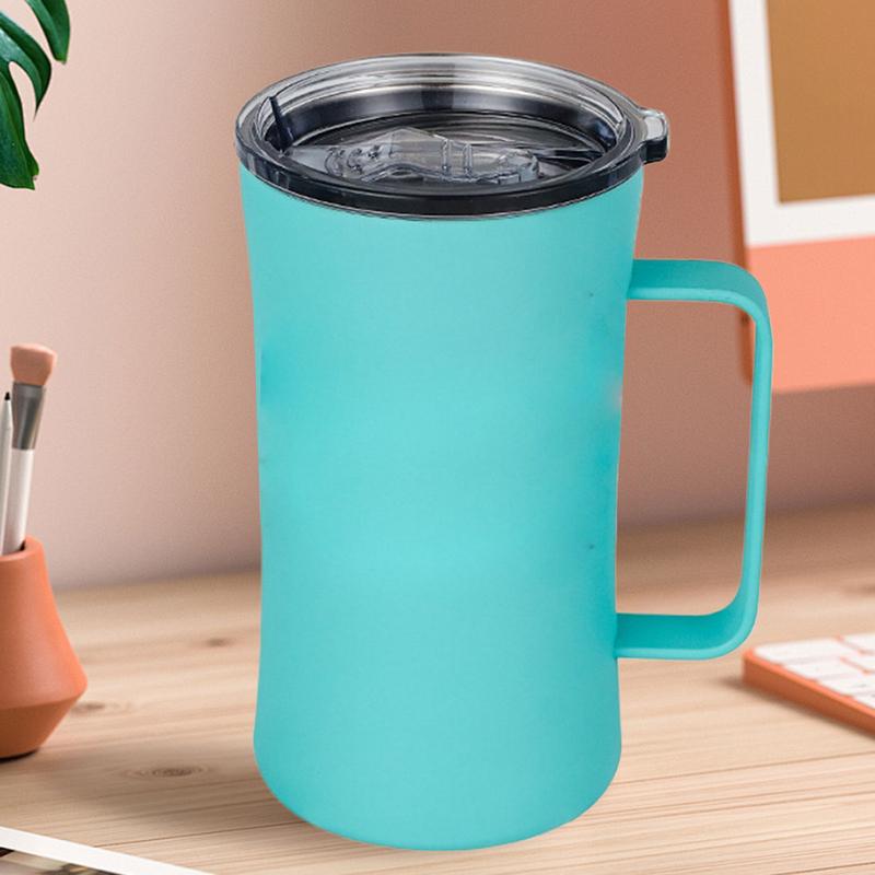 Water Tumbler With Handle Leakproof Bottle With Lid Splash Proof 600ml Thermal Tumbler For Hot And Cold Beverages Coffee Tea