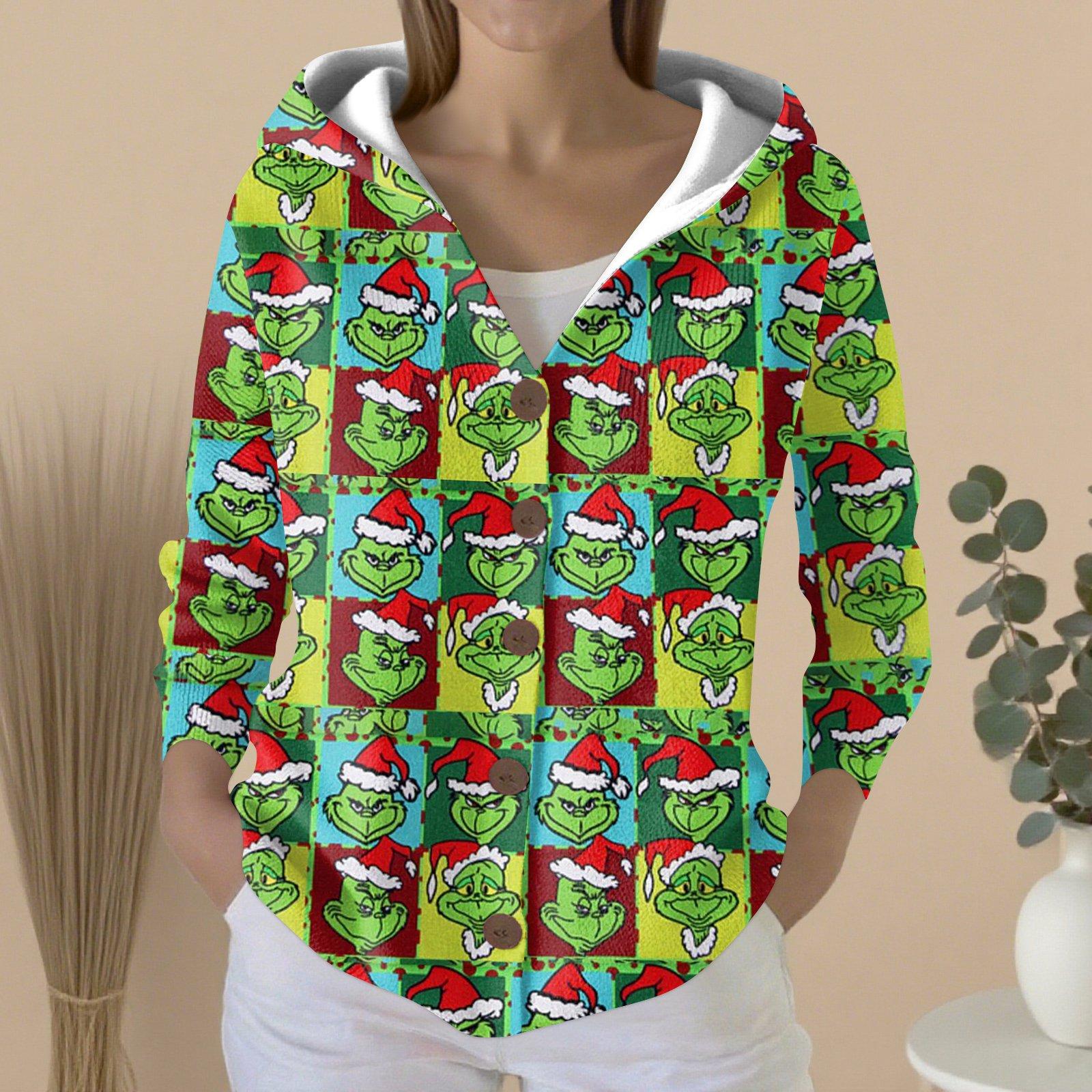 

Женский модный повседневный свитер на пуговицах с принтом, кардиган, куртка с капюшоном XL