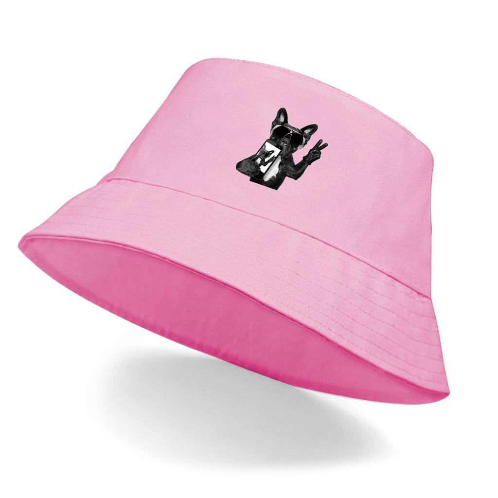 Black Dog Sunglasses Print Bucket Hat , Cool Animal Phone Women's Hat Fit Unisex Wide Brim Beach Cap