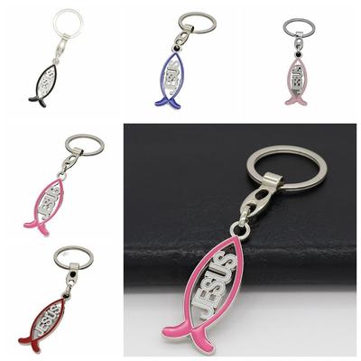 Porte-clés de voiture en métal en forme de poisson, créatif, dessin animé, bijoux, pendentif, religieux, dessin animé, polyvalent, chrétien