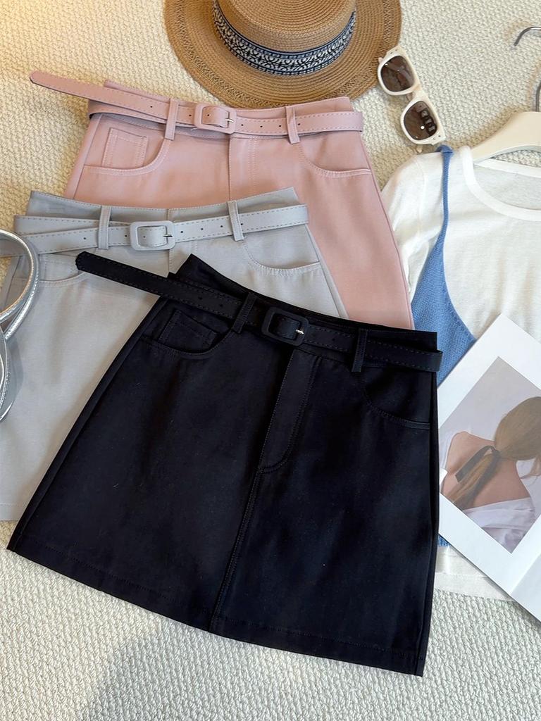 2026 Spring Korean Pink High-Waisted A-Line Slimming Mini Skirt - Trendy & Versatile