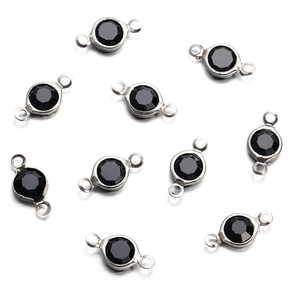 10pcs/lot Stainless Steel Crystal Round Double Ring Pendants for DIY Bracelet Necklace Beads Jewelry Making Accessories