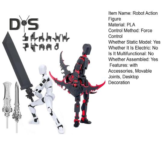 3D-gedruckte Roboter-Actionfigur mit Zubehör, bewegliche Gelenke, Robotermodell, Spielzeug, artikulierte Dummy-Figur, Dekoration für Zuhause und Büro, Ornament