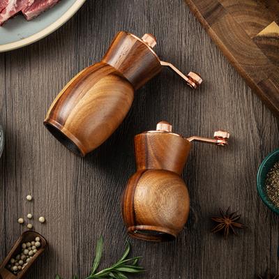 Manual Pepper Grinder Modern Hand-Cranked Grinder with Acacia Wood Body Metal Handle Ceramic Blades Retro Salt Mill for Kitchen