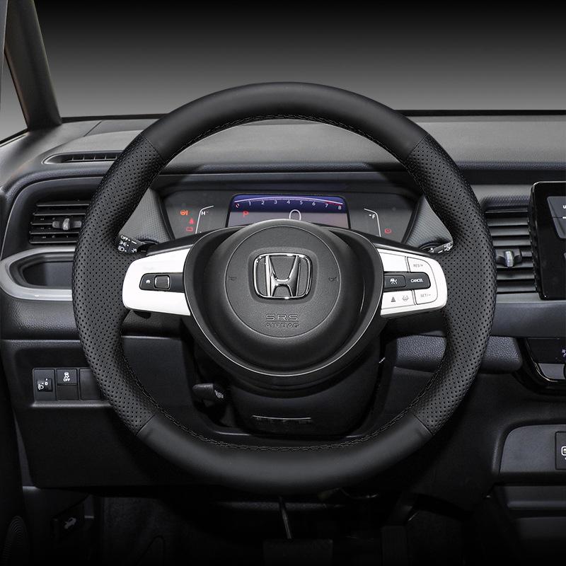 Genuine Leather Hand-Stitched Steering Wheel Cover for Honda Civic, Accord, CRV, HR-V, Fit, and Guandao Models