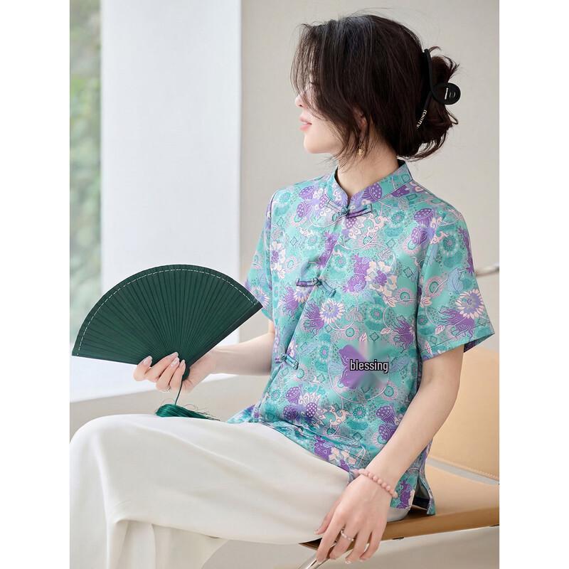 Oudifu Women s Printed Short Sleeve Loose Shirt XXL