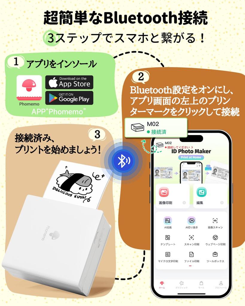 Phomemo M02 Thermal Printer Mini Printer, Smartphone Compatible, for Memos, Stickers, Sticky Notes, Portable Thermal Label Writer