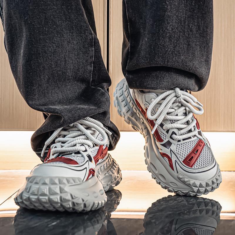 2025 Summer Trendy Men's Dad Sneakers: 5cm Height Boost, Color Block, Thick Tire Sole, Casual Style