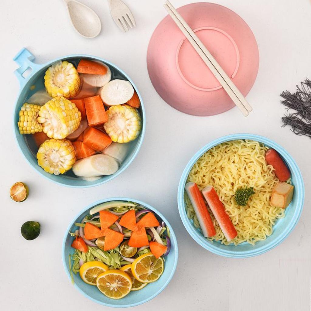 Complete Microwave Ramen Set Includes Bowl Cover Strainer Utensils Spoon Chopsticks Fork For Convenient Meals
